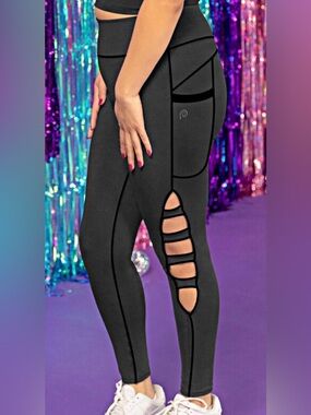 POP Fit Black Leggings with open side slits size 4x